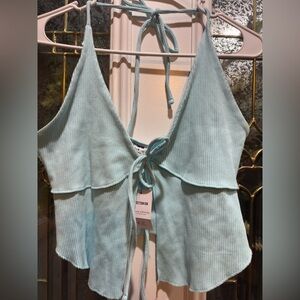 Teal cotton on tie front top